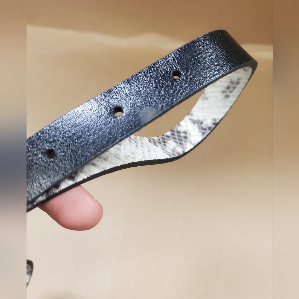 Michael Kors Black Snakeskin Leather Slim Trouser Belt - Picture 2 of 8